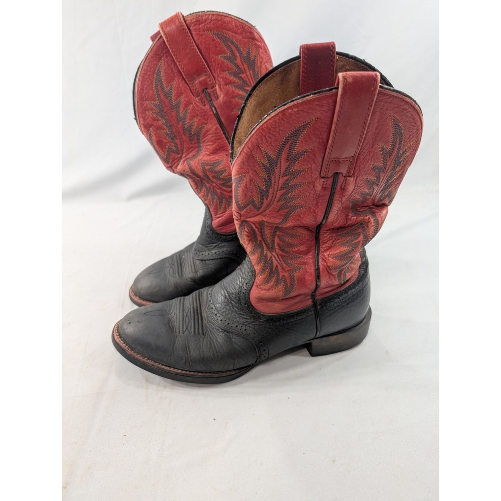 Ariat Heritage Leather Cowboy Western Boot Men 8D Black Red Round Toe 34960